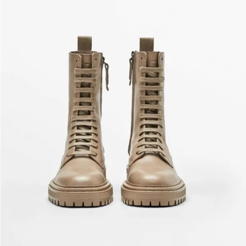 Massimo Dutti taupe leather lace up lug sole boots – size 10 (40) - Picture 3 of 10